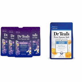 Dr Teal's Epsom Salt Soak Bundle - Sleep Soak with Melatonin & Essential Oils, 3 lb (Pack of 4) & Soften & Nourish Milk and Honey Soak, 48 Oz