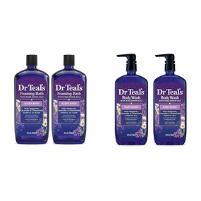 Dr Teal's Foaming Bath & Body Wash Bundle with Epsom Salt, Melatonin, Lavender & Chamomile (2 x 34 fl oz, 2 x 24 fl oz)