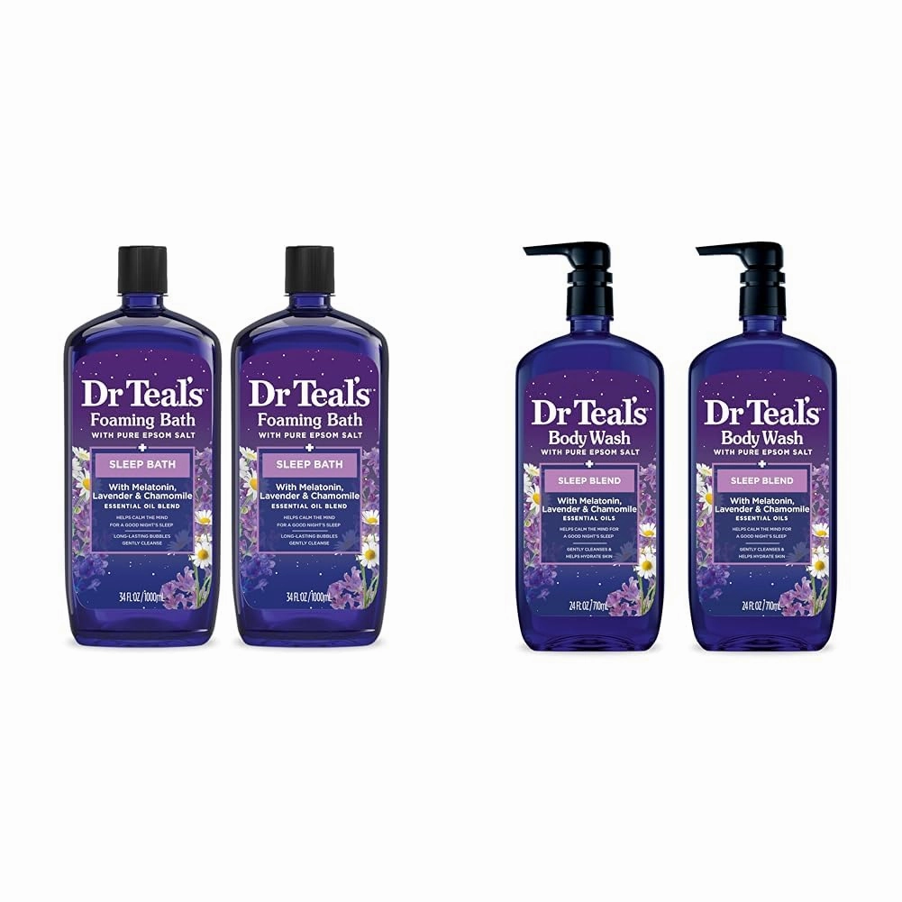 Dr Teal's Foaming Bath & Body Wash Bundle with Epsom Salt, Melatonin, Lavender & Chamomile (2 x 34 fl oz, 2 x 24 fl oz)
