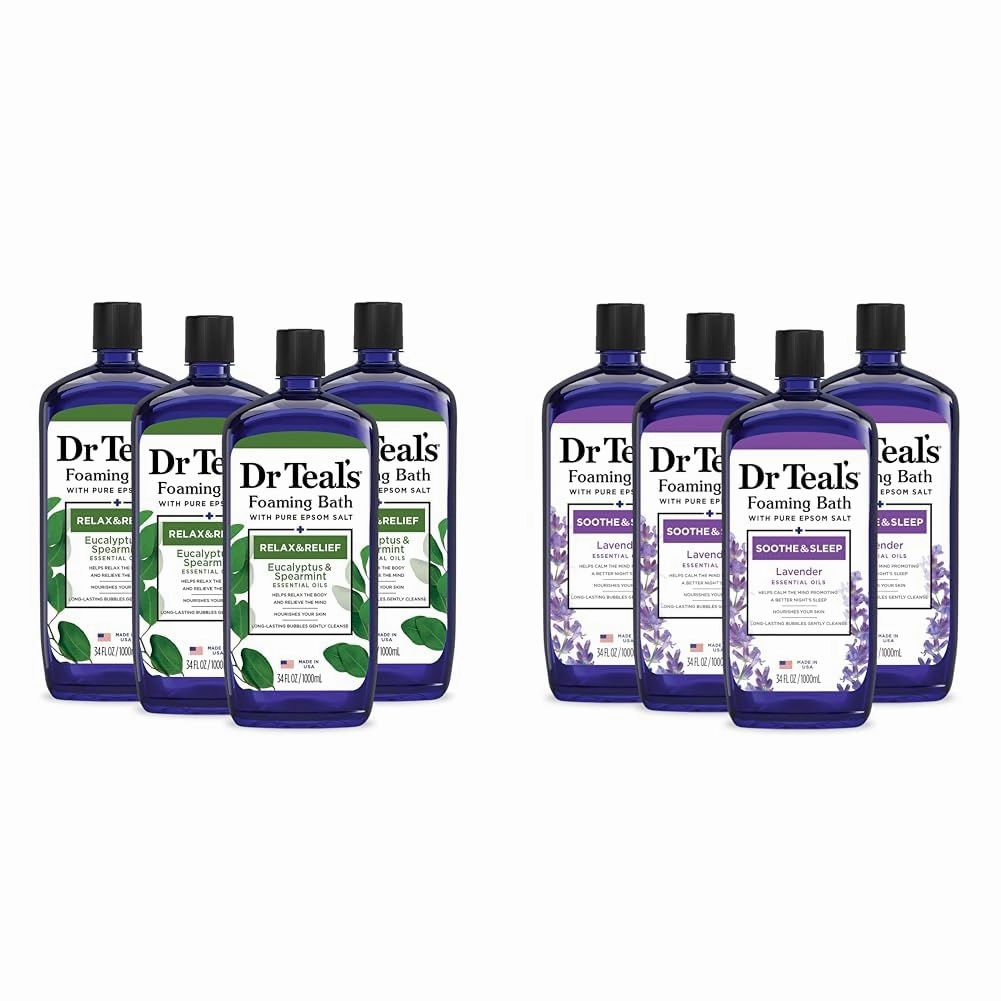 Dr Teal's Foaming Bath Bundle with Epsom Salt, Eucalyptus & Spearmint and Lavender Scents, 34 fl oz, Pack of 4 (Packaging May Vary)