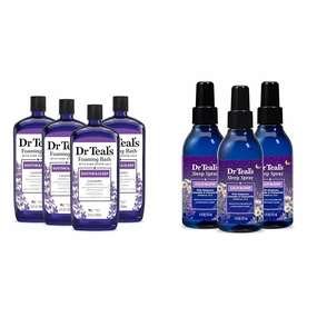 Dr Teal's Foaming Bath with Epsom Salt & Sleep Spray with Melatonin, Lavender & Chamomile, 34 fl oz Bath (Pack of 4) & 6 fl oz Spray (Pack of 3)