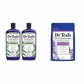 Dr Teal's Foaming Bath with Epsom Salt, Hemp Seed Oil (2X 34 fl oz) & Epsom Salt Soaking Solution with Lavender (3 lbs)