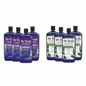 Dr Teal's Foaming Bath with Pure Epsom Salt, Sleep Blend with Melatonin & Foaming Bath with Pure Epsom Salt, Relax & Relief with Eucalyptus & Spearmint, 34 fl oz (Pack of 4) (Packaging May Vary)