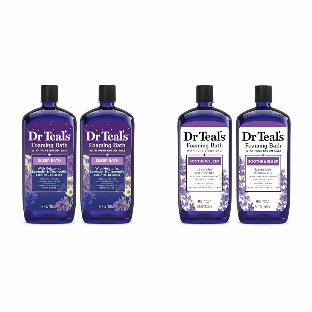 Dr Teal's Foaming Bath with Pure Epsom Salt, Sleep Blend with Melatonin & Foaming Bath with Pure Epsom Salt, Soothe & Sleep with Lavender, 34 fl oz (Pack of 2)
