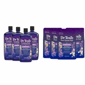 Dr Teal's Foaming Bath with Pure Epsom Salt, Sleep Blend with Melatonin & Pure Epsom Salt Soak, Sleep Blend with Melatonin, Lavender & Chamomile Essential Oils, 3 lbs (Pack of 4) (Packaging May Vary)