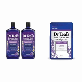 Dr Teal's Foaming Bath with Pure Epsom Salt, Sleep Blend with Melatonin, Lavender & Chamomile Essential Oils, 34 fl oz & Epsom Salt Soaking Solution, Soothe & Sleep, Lavender, 3lbs