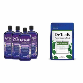 Dr Teal's Foaming Bath with Pure Epsom Salt, Sleep Blend with Melatonin, Lavender & Salt Soak with Pure Epsom Salt, Relax & Relief with Eucalyptus & Spearmint, 3 lbs