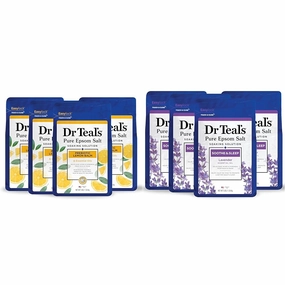Dr Teal's Pure Epsom Salt Soak Bundle with Prebiotic Lemon Balm & Lavender, 3 lbs (Pack of 4) (Packaging May Vary)