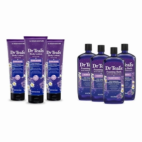 Dr Teal's Sleep Body Lotion, 24-Hour Moisture, with Melatonin, Lavender & Chamomile Essential Oils, 8 fl oz (Pack of 3) & Foaming Bath with Pure Epsom Salt, Sleep Blend with Melatonin