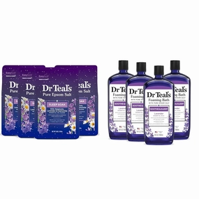 Dr Teal's Sleep Soak & Foaming Bath Bundle with Epsom Salt, Melatonin & Lavender, 3 lb & 34 fl oz (Pack of 4)