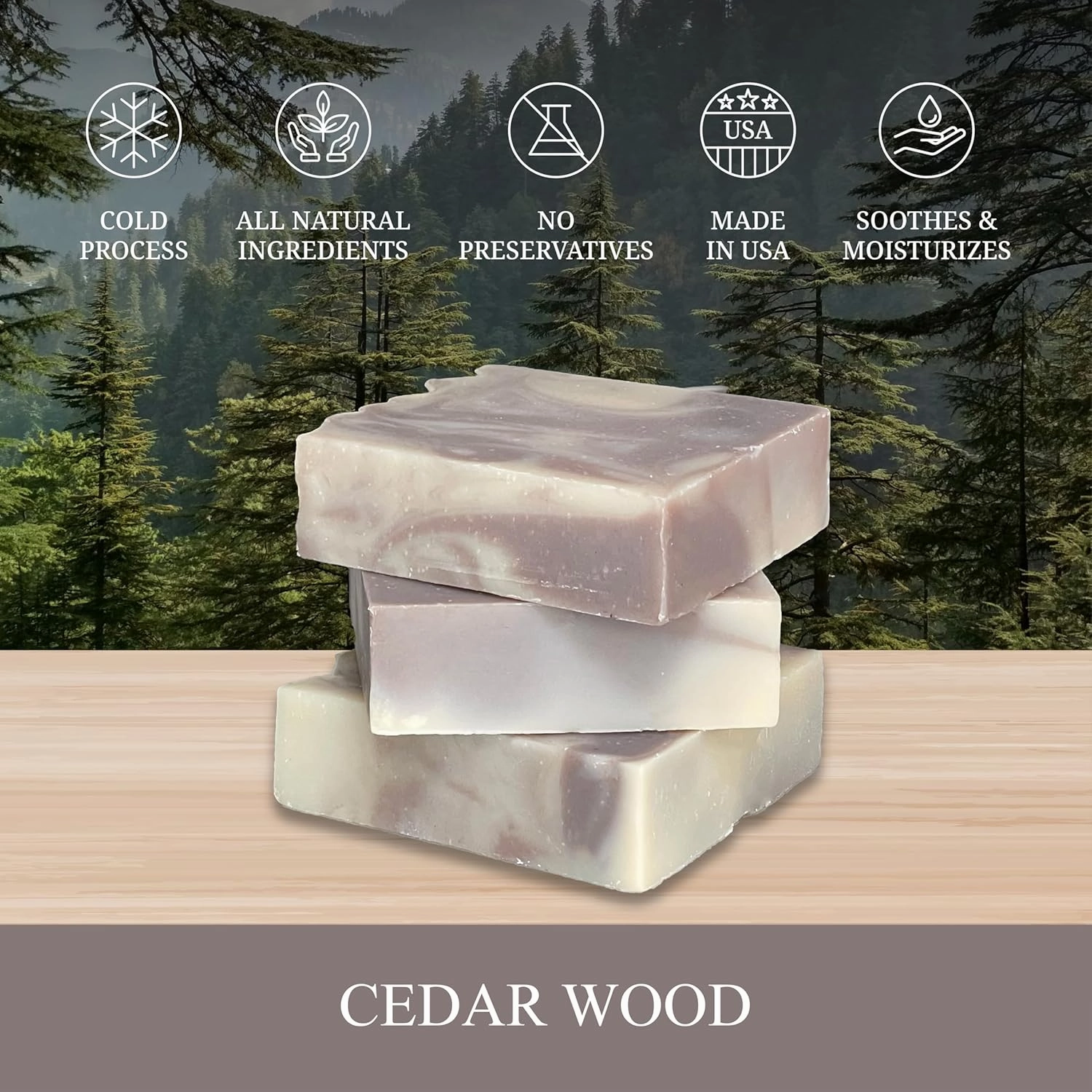 Dr. Wally's Handcrafted Soap Cedar Wood Bar 5 oz, with Shea Butter and enrich with Olive Oil, All Natural - Cold process - 100% Handmade - Made in USA, pack of (3)