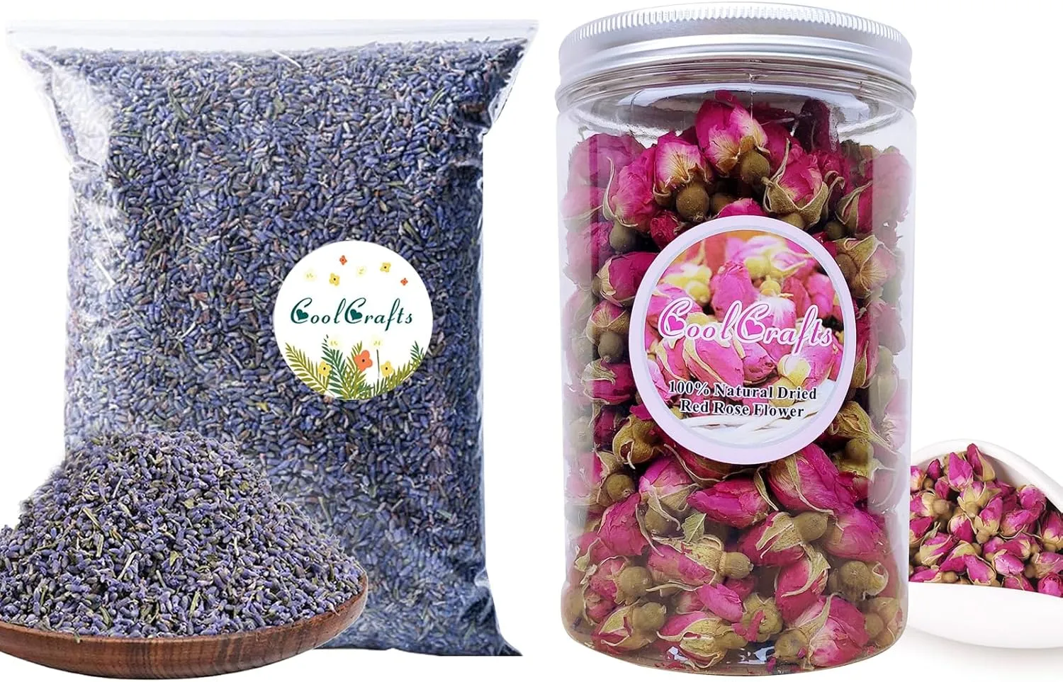 Dried Lavender Flowers (1/2 Pound), Edible Rose Buds Tea Red Rose Buds (3.5oz)