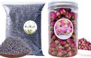 Dried Lavender Flowers (1/2 Pound), Edible Rose Buds Tea Red Rose Buds (3.5oz)