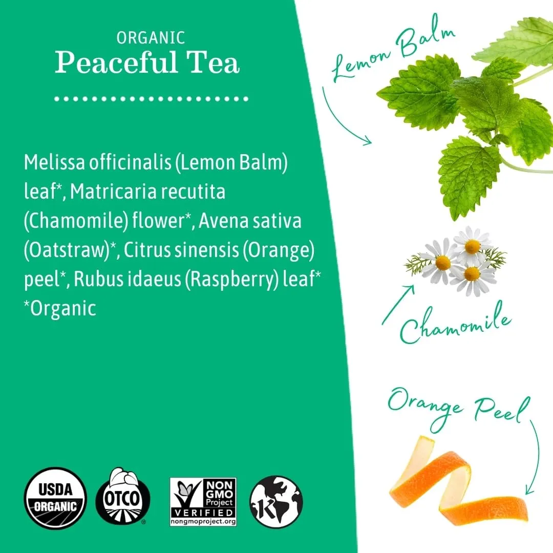 Earth Mama Organic Peaceful™ Tea | Stress Less! Calming, Relaxing Herbal Blend Safe for Pregnancy & Beyond, 16 Teabags Per Box (6-Pack)
