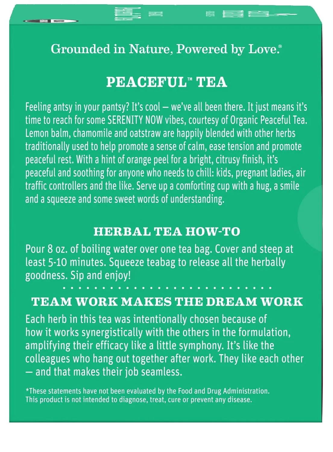 Earth Mama Organic Peaceful™ Tea | Stress Less! Calming, Relaxing Herbal Blend Safe for Pregnancy & Beyond, 16 Teabags Per Box (6-Pack)