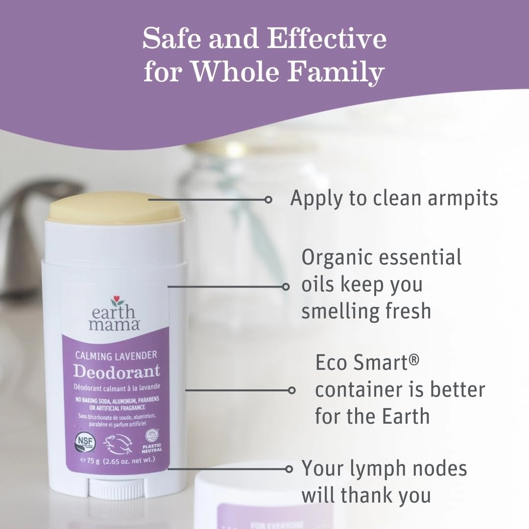 Earth Mama Calming Lavender Deodorant | Safe for Sensitive Skin, Pregnancy and Breastfeeding, Contains Organic Lavender, Calendula and Coconut Oil, No Baking Soda or Aluminum, 2.65-Ounce (2-Pack)