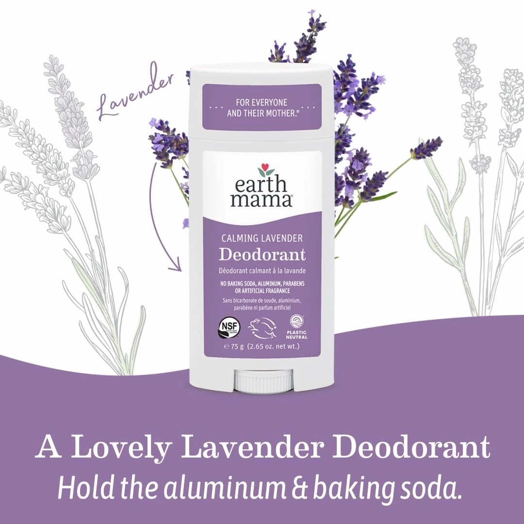 Earth Mama Calming Lavender Deodorant | Safe for Sensitive Skin, Pregnancy and Breastfeeding, Contains Organic Lavender, Calendula and Coconut Oil, No Baking Soda or Aluminum, 2.65-Ounce (2-Pack)