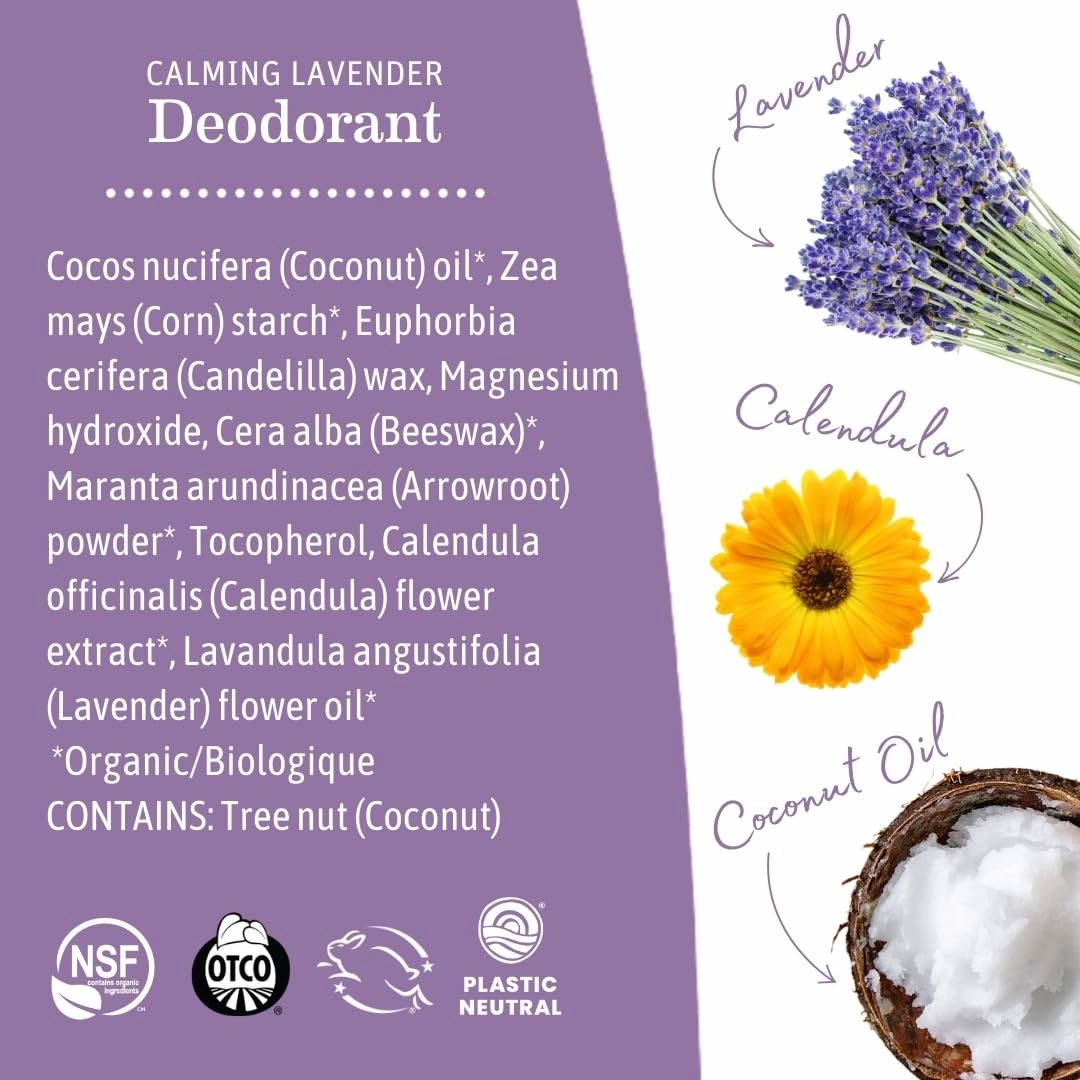 Earth Mama Calming Lavender Deodorant | Safe for Sensitive Skin, Pregnancy and Breastfeeding, Contains Organic Lavender, Calendula and Coconut Oil, No Baking Soda or Aluminum, 2.65-Ounce (2-Pack)