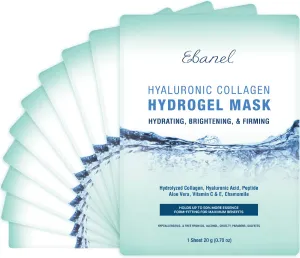 Ebanel 10-Pack Hydrogel Collagen Face Mask, Instant Brightening Hydrating Facial Masks Sheet Mask for Firming, Lifting Anti Aging Anti Wrinkle with Hyaluronic Acid, Peptide, Aloe Vera, Vitamin C & E