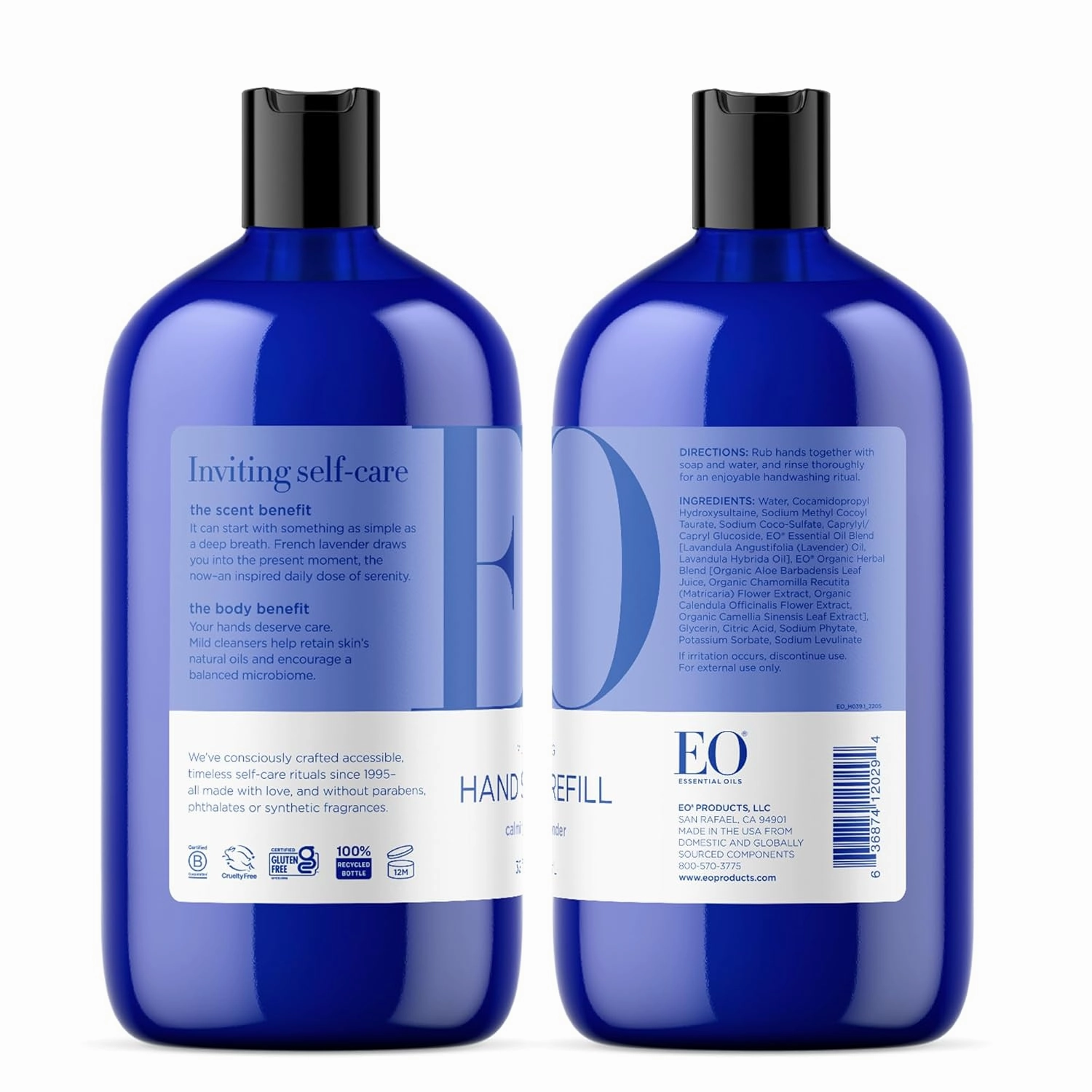 EO Liquid Hand Soap Refill, 32 Ounce (Pack of 2), French Lavender, Organic Plant-Based Gentle Cleanser with Pure Essential Oils