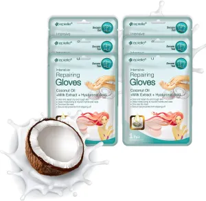 Epielle Intensive Repairing Hand Masks (Gloves-6pk) for Dry Hands Spa Masks | Coconut Oil   Milk Extract   Hyaluronic Acid | Skincare Gifts | Skincare Party Favors, Mother's Day Gifts