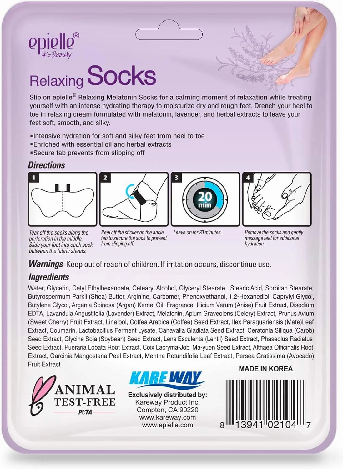 Epielle Relaxing Foot Masks, 6 Pairs Deep Moisturizing Socks with Melatonin & Lavender Extract, Relax and Restore Dry and Rough Feet, Korean Skincare