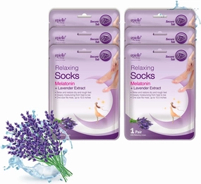 Epielle Relaxing Foot Masks, 6 Pairs Deep Moisturizing Socks with Melatonin & Lavender Extract, Relax and Restore Dry and Rough Feet, Korean Skincare