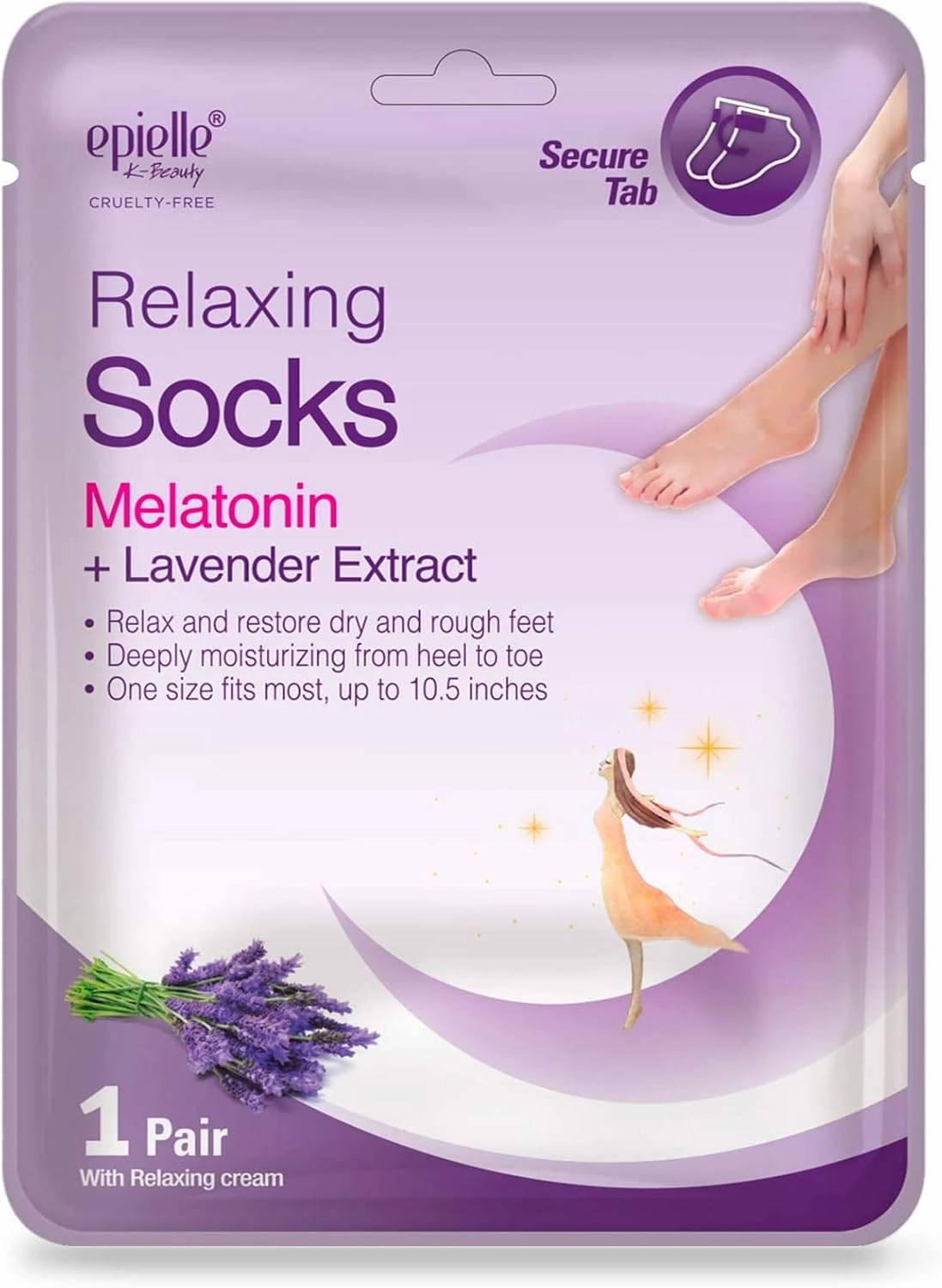 Epielle Relaxing Foot Masks, 6 Pairs Deep Moisturizing Socks with Melatonin & Lavender Extract, Relax and Restore Dry and Rough Feet, Korean Skincare