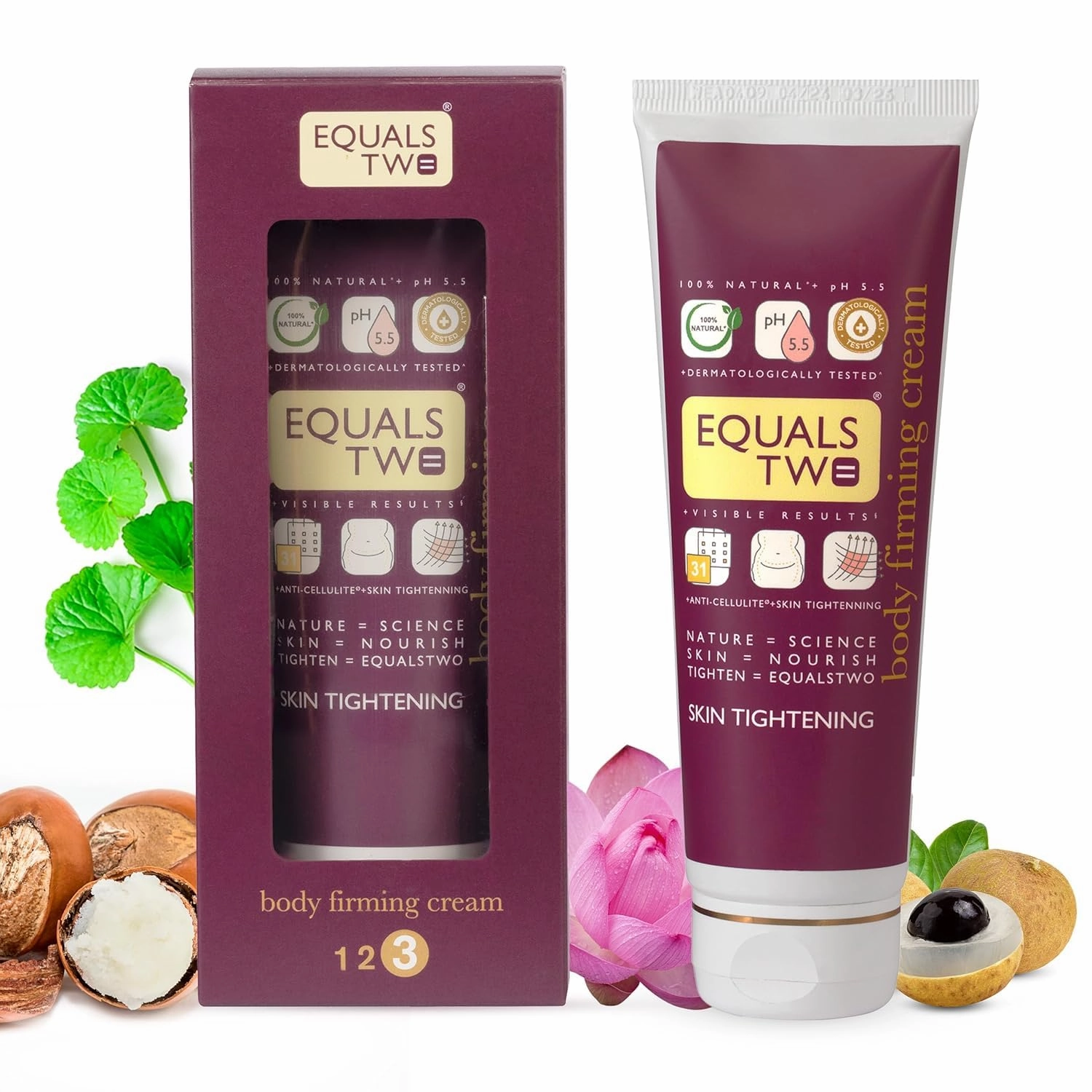 EQUALS...TWO Body Firming Cream, Anti-Cellulite Cream for Skin Tightening & Elasticity, Enriched with Vitamin C, Shea Butter, Logan Fruit, &, Dermatologically Tested, 100ml