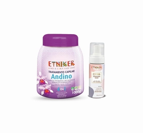 ETNIKER Curl Care Bundle: ANDINO 4-in-1 Hydrating & Repairing Treatment   Curl Defining Styling Foam – For Curly, Wavy, Bleached, & Color-Treated Hair – Frizz Control, Thermal Protection, Volume, & Lo