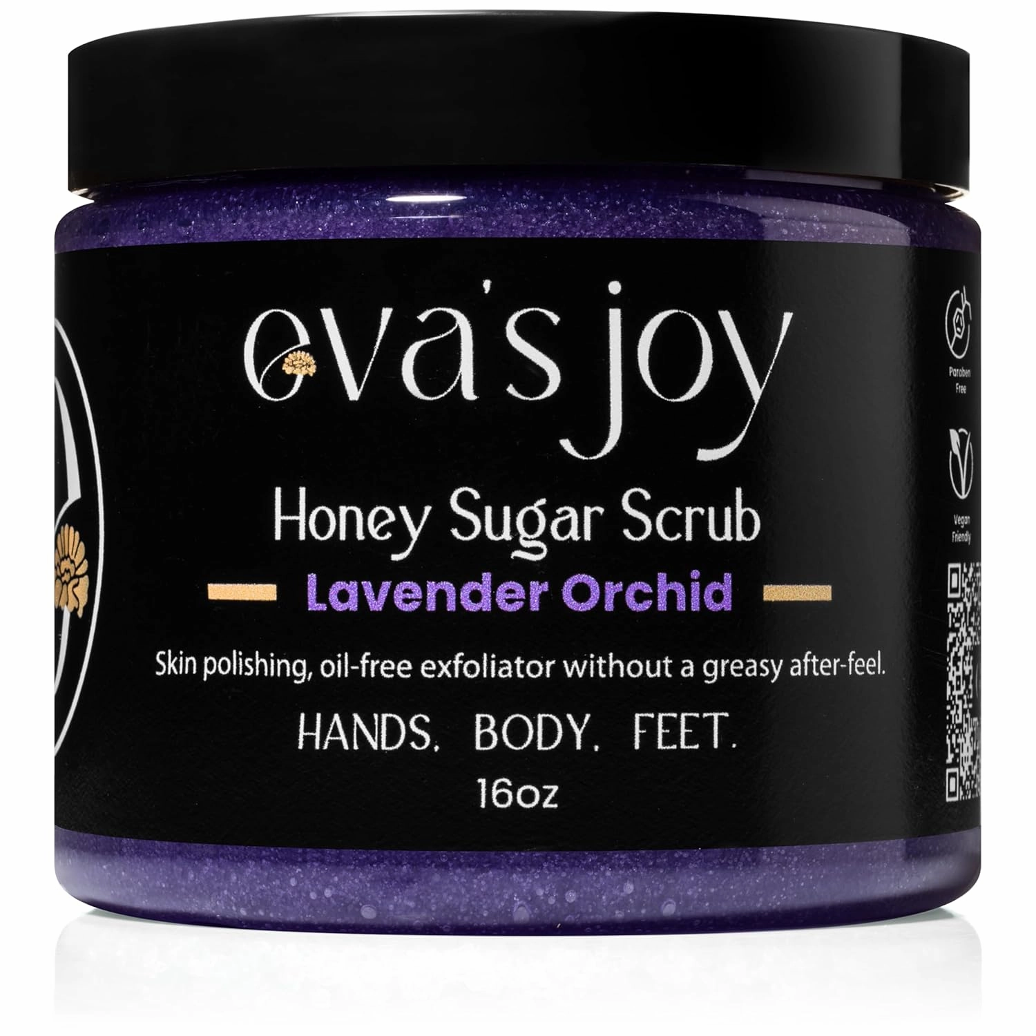 Eva’s Joy Lavender Orchid Sugar Scrub, Hydrating & Exfoliating, Moisturizing & Skin-Smoothing, Reduces Rough Patches, Gentle Body Scrub, 16 oz