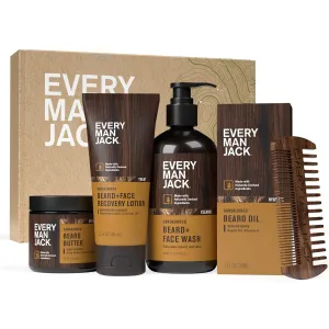 Every Man Jack Mens Sandalwood Beard Set - 5 Full-Sized Grooming Essentials For a Complete Routine - Beard   Face Wash, Beard   Face Lotion, Hydrating Beard Oil, Beard Butter, and Beard Comb