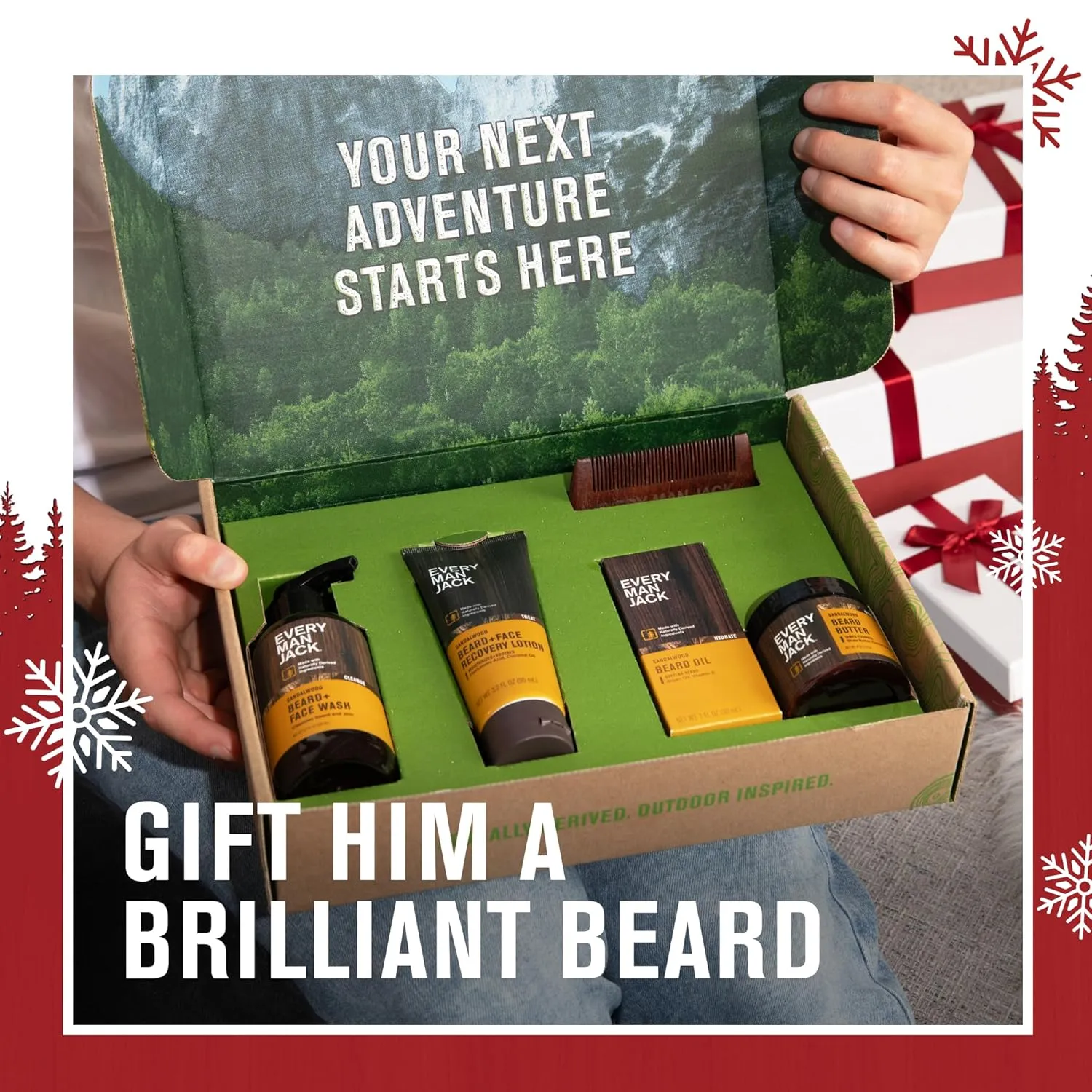 Every Man Jack Mens Sandalwood Beard Set - 5 Full-Sized Grooming Essentials For a Complete Routine - Beard   Face Wash, Beard   Face Lotion, Hydrating Beard Oil, Beard Butter, and Beard Comb