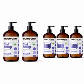 Everyone 3-in-1 Soap, Body Wash, Bubble Bath, Shampoo, 32 Ounce (Pack of 2), Lavender and Aloe & Liquid Hand Soap, 12.75 Ounce (Pack of 3), Lavender and Coconut, Plant-Based Cleanser