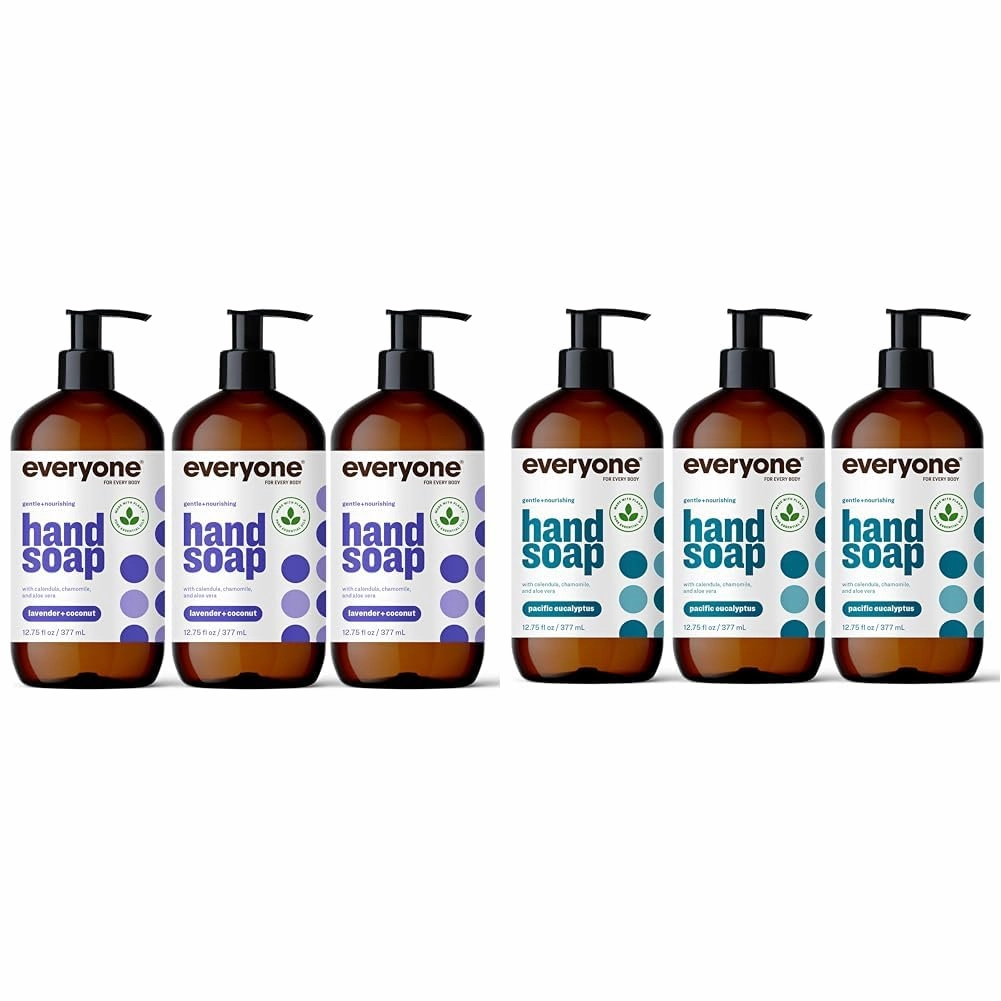 Everyone Hand Soap, 12.75 Ounce (Pack of 3), Lavender, Coconut, Eucalyptus & Pacific Scents, Plant-Based Cleansers with Pure Essential Oils