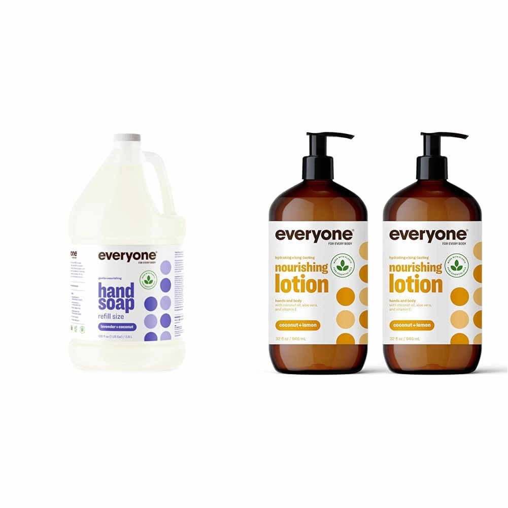 Everyone Hand Soap Refill 1 Gallon Lavender Coconut   (2) 32oz Coconut Lemon Hand Body Lotion