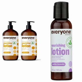 Everyone Nourishing Hand and Body Lotion, 32 Ounce (Pack of 2), Coconut and Lemon for Every Body Nourishing Lotion Travel Size: Vanilla and Lavender, 2 Ounce