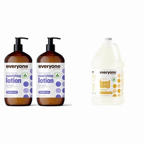 Everyone Nourishing Hand and Body Lotion, 32 Ounce (Pack of 2), Lavender and Aloe & Everyone Liquid Hand Soap Refill, 1 Gallon, Meyer Lemon and Mandarin, Plant-Based Cleanser