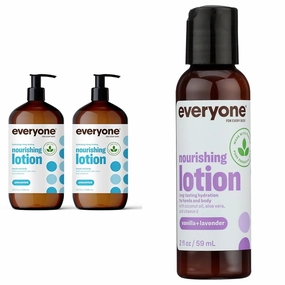 Everyone Nourishing Hand and Body Lotion, 32 Ounce (Pack of 2) for Every Body Nourishing Lotion Travel Size: Vanilla and Lavender, 2 Ounce