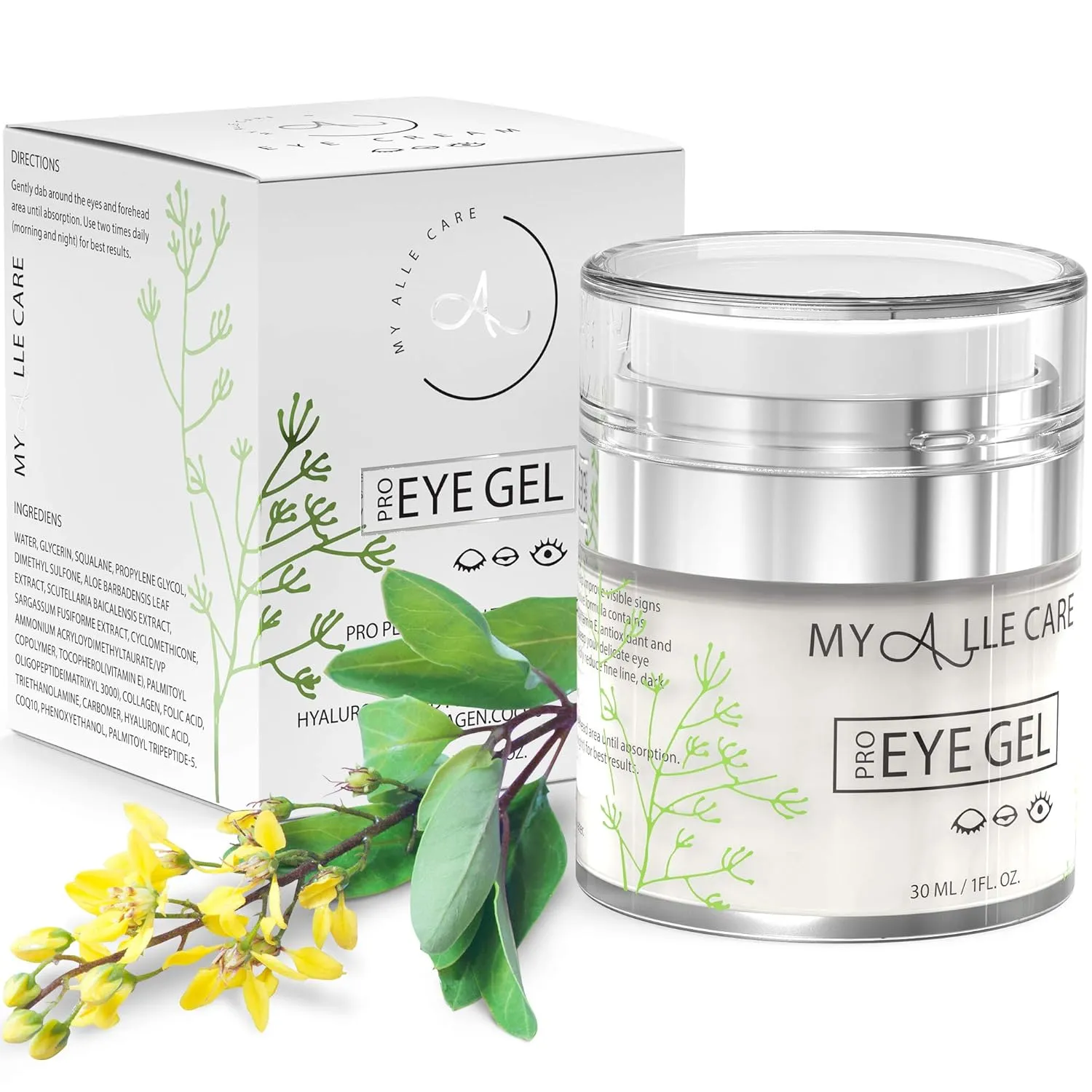 Eye Gel with Hyaluronic Acid, Reduce Dark Circles, Puffiness and Eye Bags. Anti Wrinkle Under Eye Treatment, Hydrating Gel with Collagen, Aloe and Vitamin E, Anti Aging Cream for Men & Women