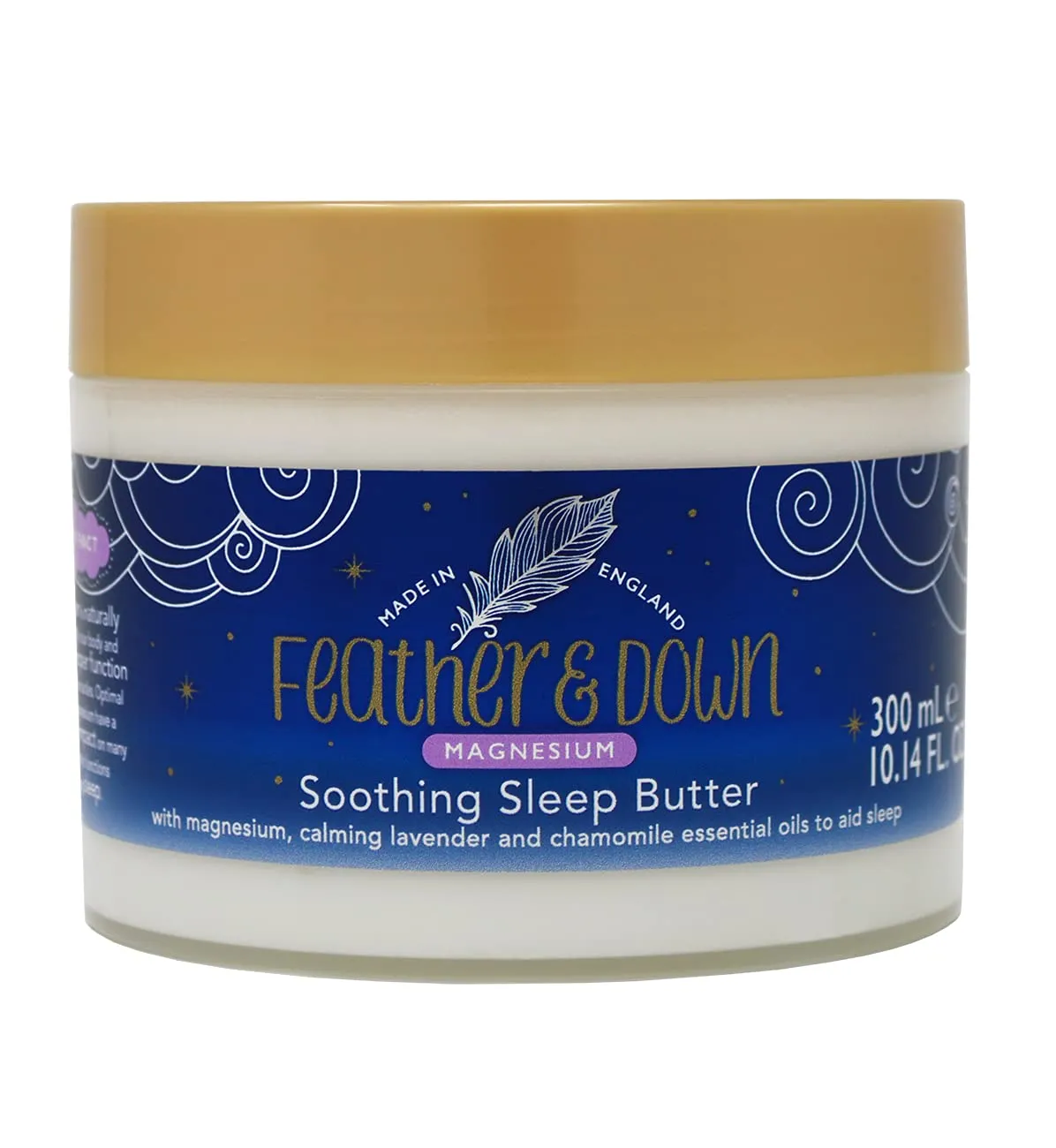 Feather & Down 300ml Magnesium Soothing Sleep Butter, Enriched with Magnesium, Calming Lavender & Chamomile Essential Oils to aid Sleep, Vegan & Cruelty Free