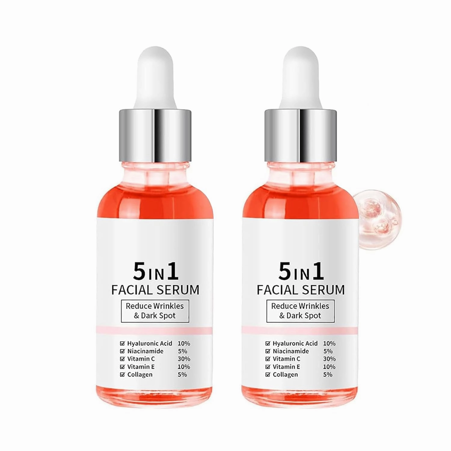 Finones Skin Vitamin Serum, 5 in 1 Anti Wrinkle Firming Serum, Lifting Firming Essence, Anti-Aging Moisturizer for Women, Nourishing and Hydrating, 30ml (2pcs)