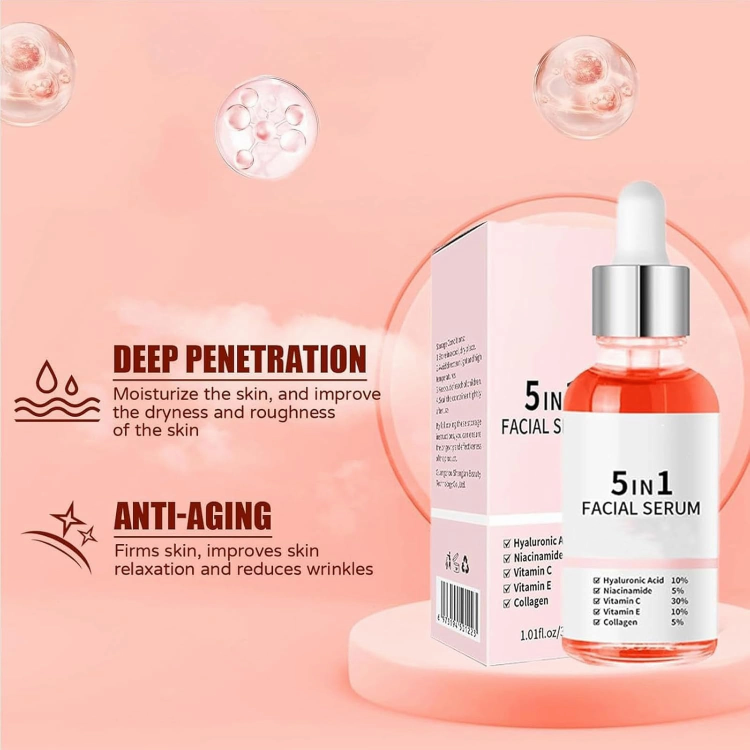 Finones Skin Vitamin Serum, 5 in 1 Anti Wrinkle Firming Serum, Lifting Firming Essence, Anti-Aging Moisturizer for Women, Nourishing and Hydrating, 30ml (2pcs)