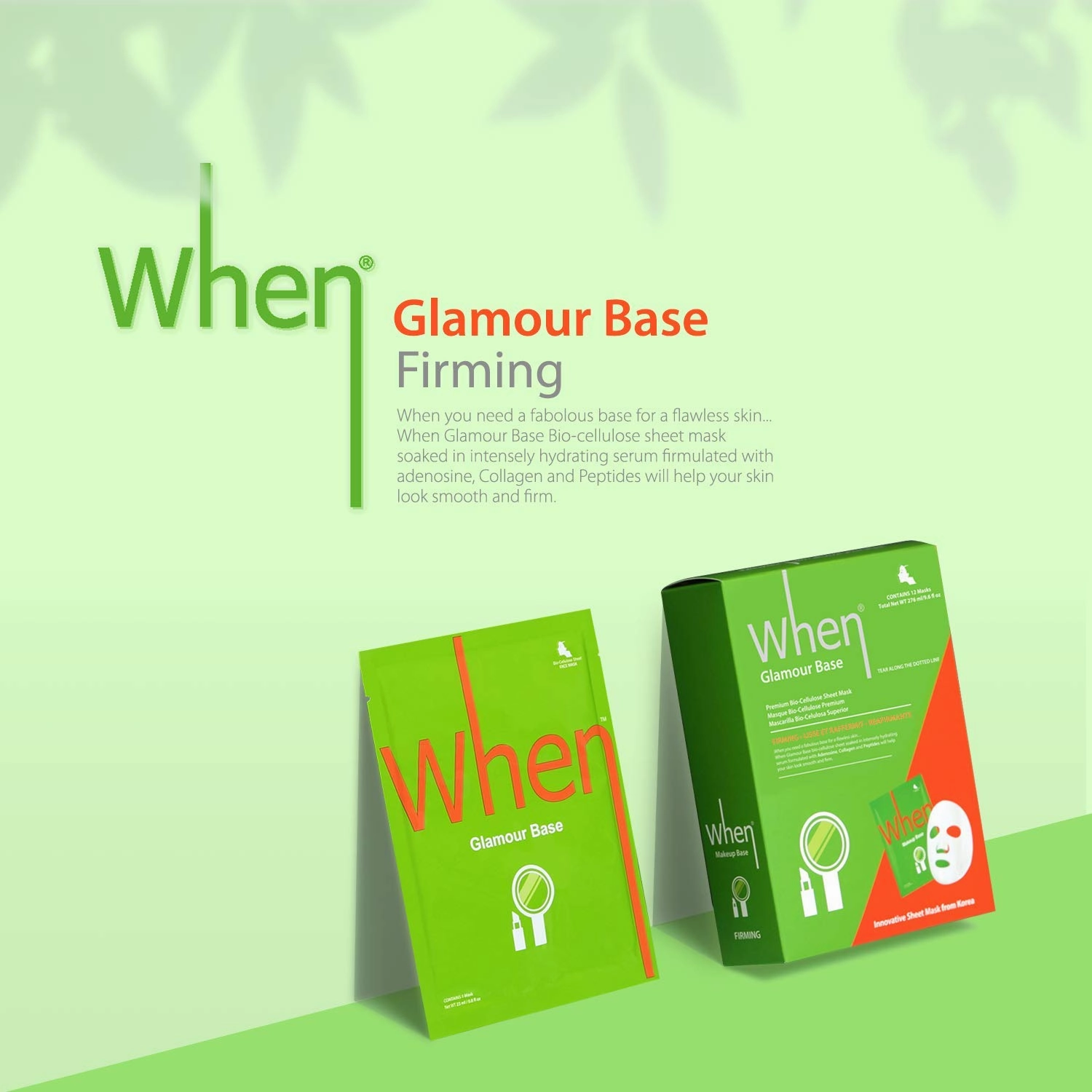 Firming Bio-Cellulose Facial Sheet Mask - When Glamour Base Face Premium Korean Skincare Collagen Promote Smoothing Elasticity Improving Fine Lines Wrinkles Reduce (12 pcs set)