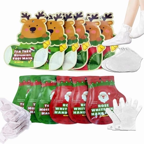 Foot Mask Hand Mask Hydrating Moisturizing 12 Packs Gloves & Socks Masks Intensive Repairing Masks Peeling Mask for Women Dry Cracked Set Coconut Oil Tea Tree Extract Elitzia ETXJ2409