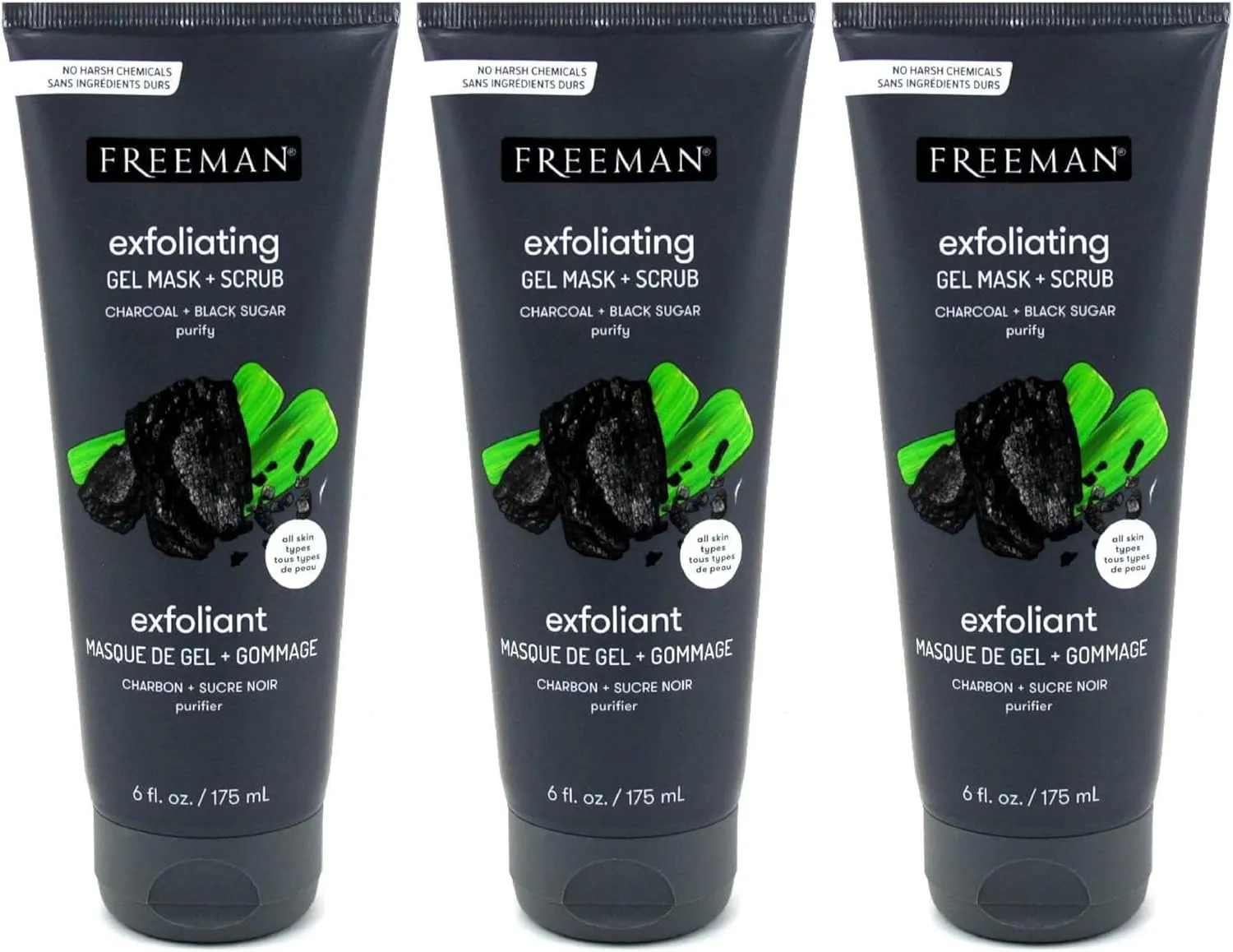 Freeman Facial Charcoal & Black Sugar Polish Mask, 3 Count (Pack of 1)
