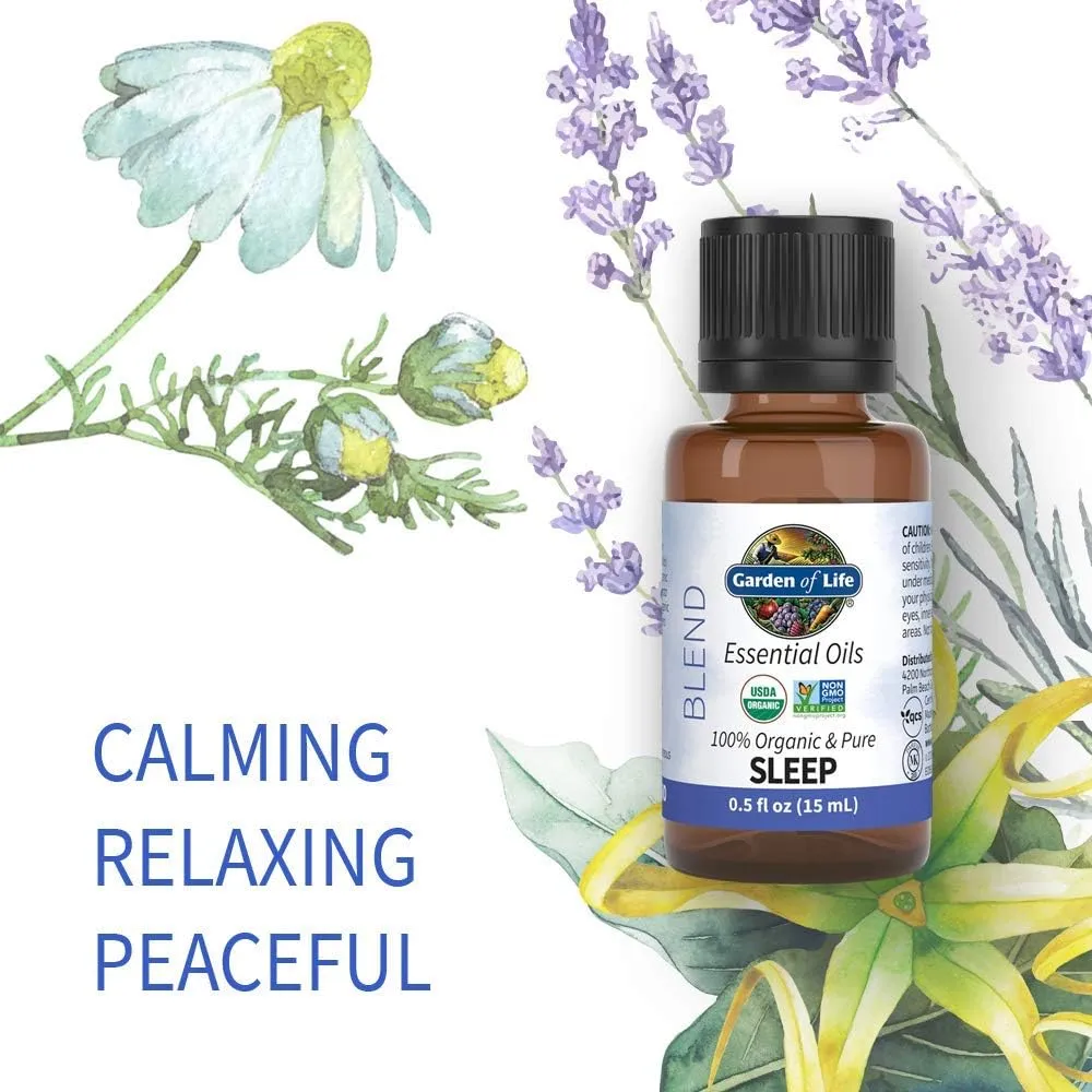 Garden of Life Essential Oils, 100% Organic and Pure Lavender Essential Oil Plus Ylang Ylang & Chamomile - Sleep Blend for Diffusers, Home, Skin & Body Care - Calming, Relaxing, Peaceful, 0.5 fl oz