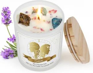 Gemini Gifts for Women, Healing Zodiac Candles with Crystals Gemini Gifts Lavender Scent Cotton Wick Soy Wax for Birthday Meditation Yoga