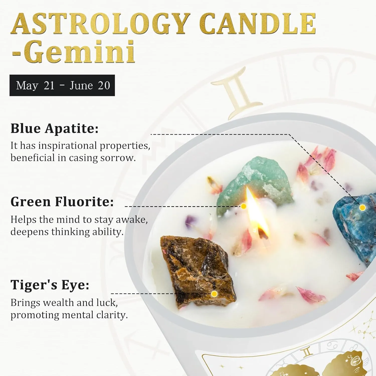 Gemini Gifts for Women, Healing Zodiac Candles with Crystals Gemini Gifts Lavender Scent Cotton Wick Soy Wax for Birthday Meditation Yoga