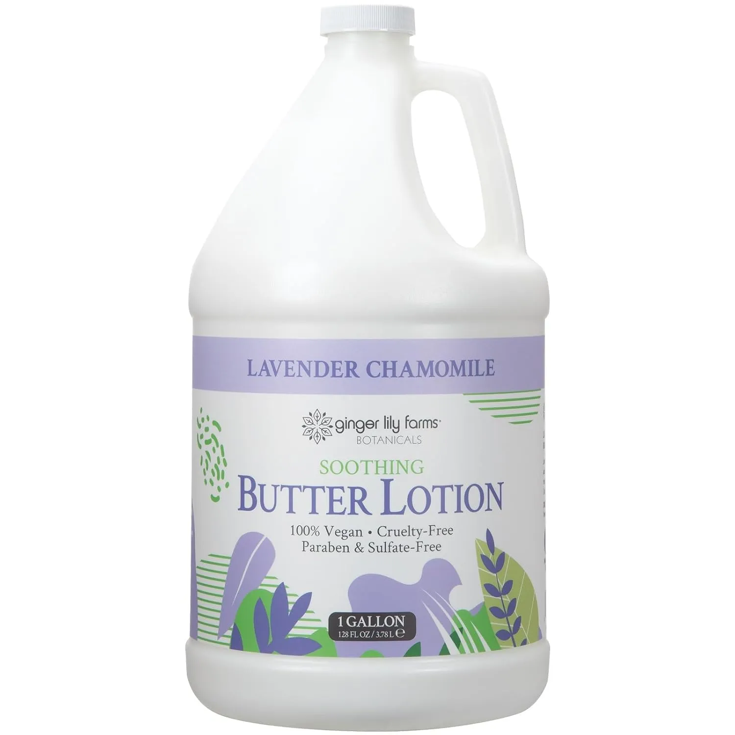 Ginger Lily Farms Botanicals Soothing Butter Lotion for Dry Skin, 100% Vegan & Cruelty-Free, Lavender Chamomile Scent, 1 Gallon Refill (128 fl oz)